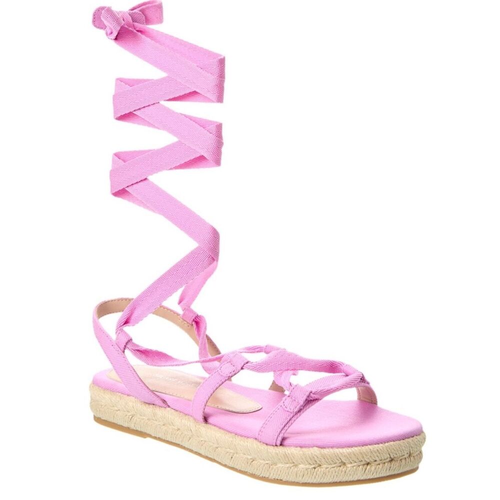 Stuart Weitzman Altdup Canvas Espadrille Platform Flat Sandals 6.5 Lilac, NWT